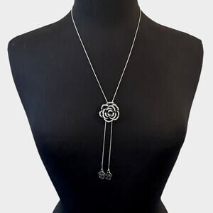 Black Crystal Rose Long Necklace